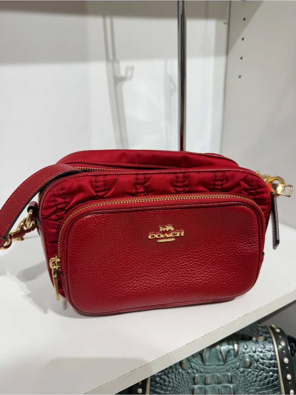 Coach court Red Pebbled Leather Crossbody Bag